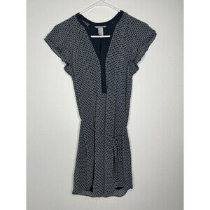 H&M Navy And White Vneck Tie Waist Lined Midi Dress With Flutter Sleeves Size 2